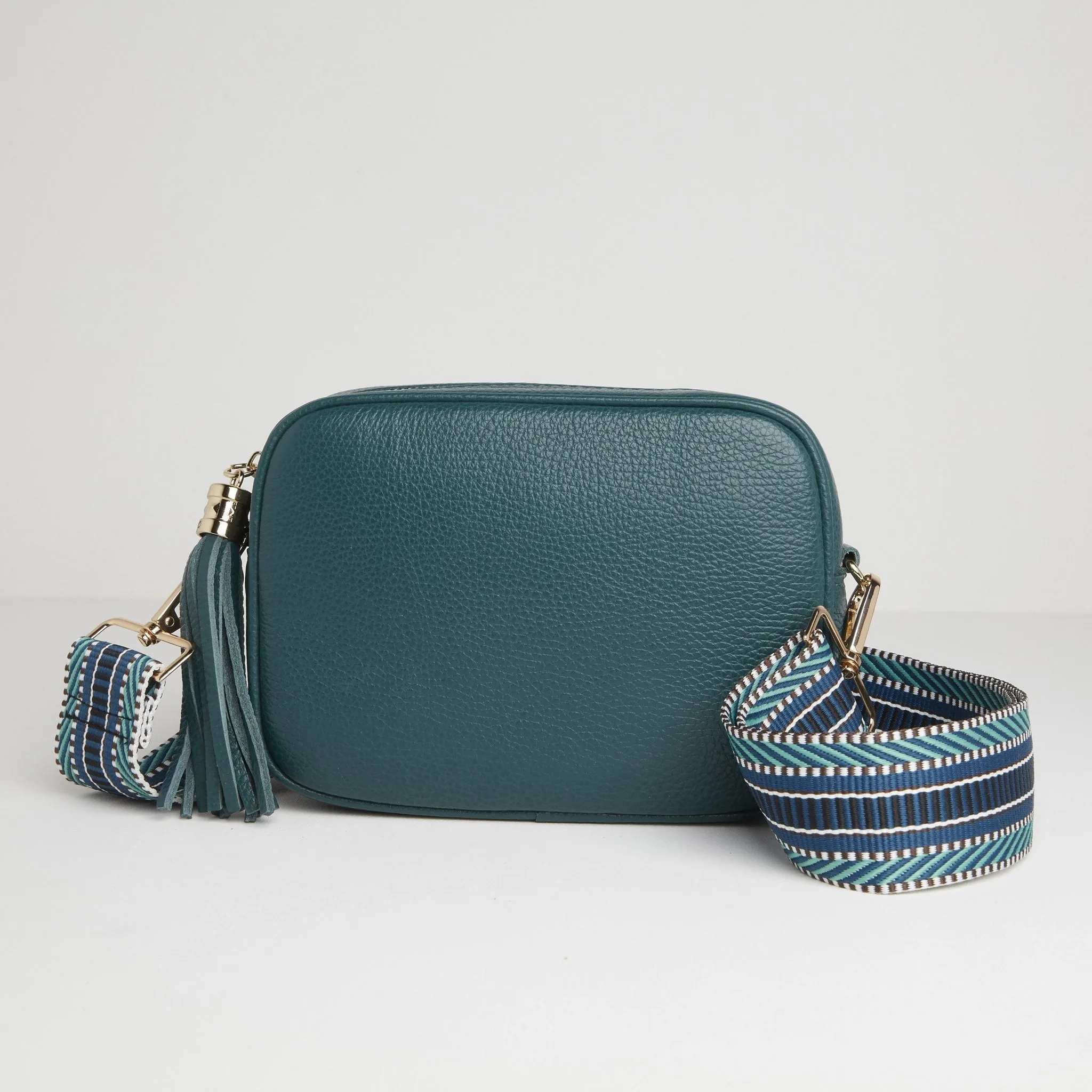 Verona Crossbody Tassel Teal Bag with Blue Aztec Strap