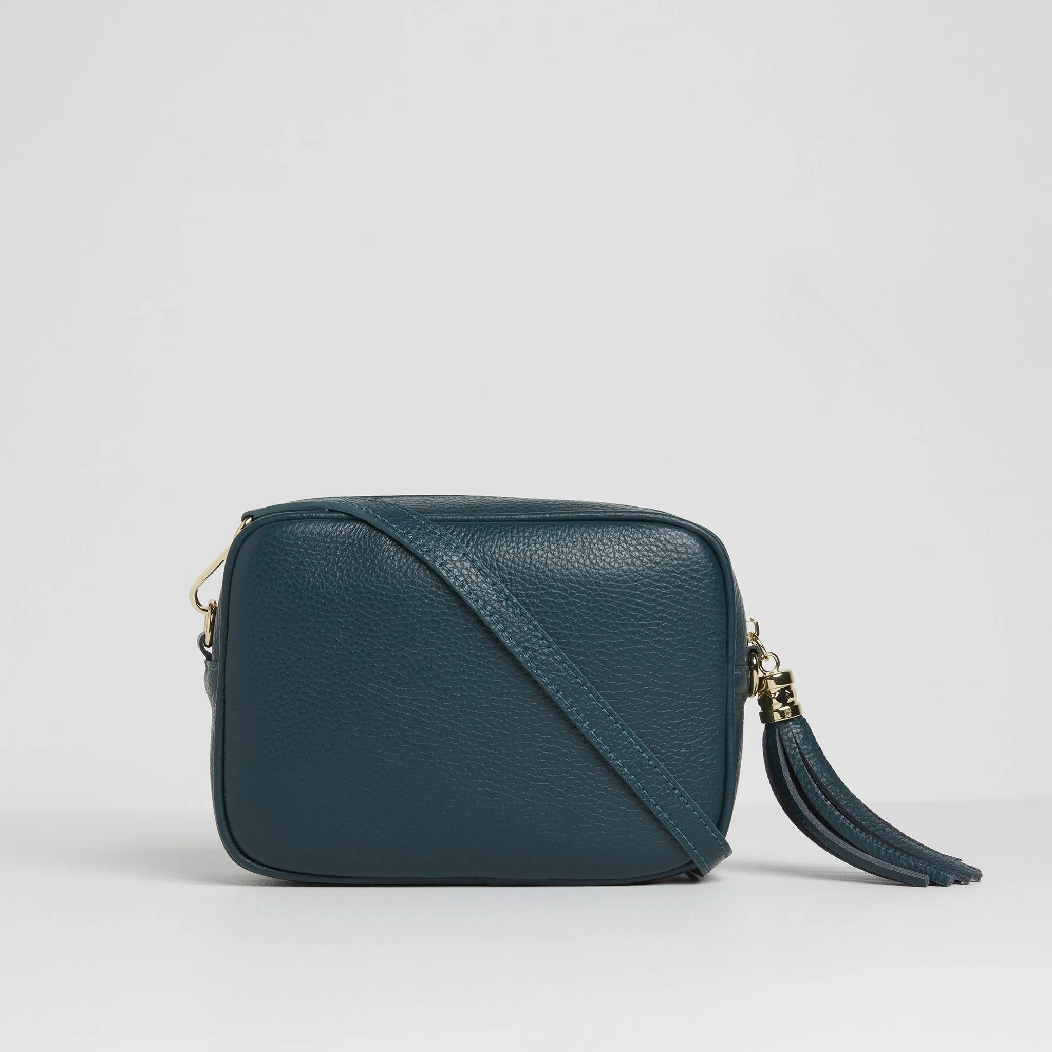 Verona Crossbody Tassel Teal Bag with Light Pink Leopard Strap