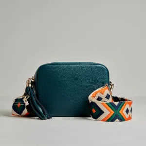 Verona Crossbody Tassel Teal Bag with Orange and Navy Boho Strap
