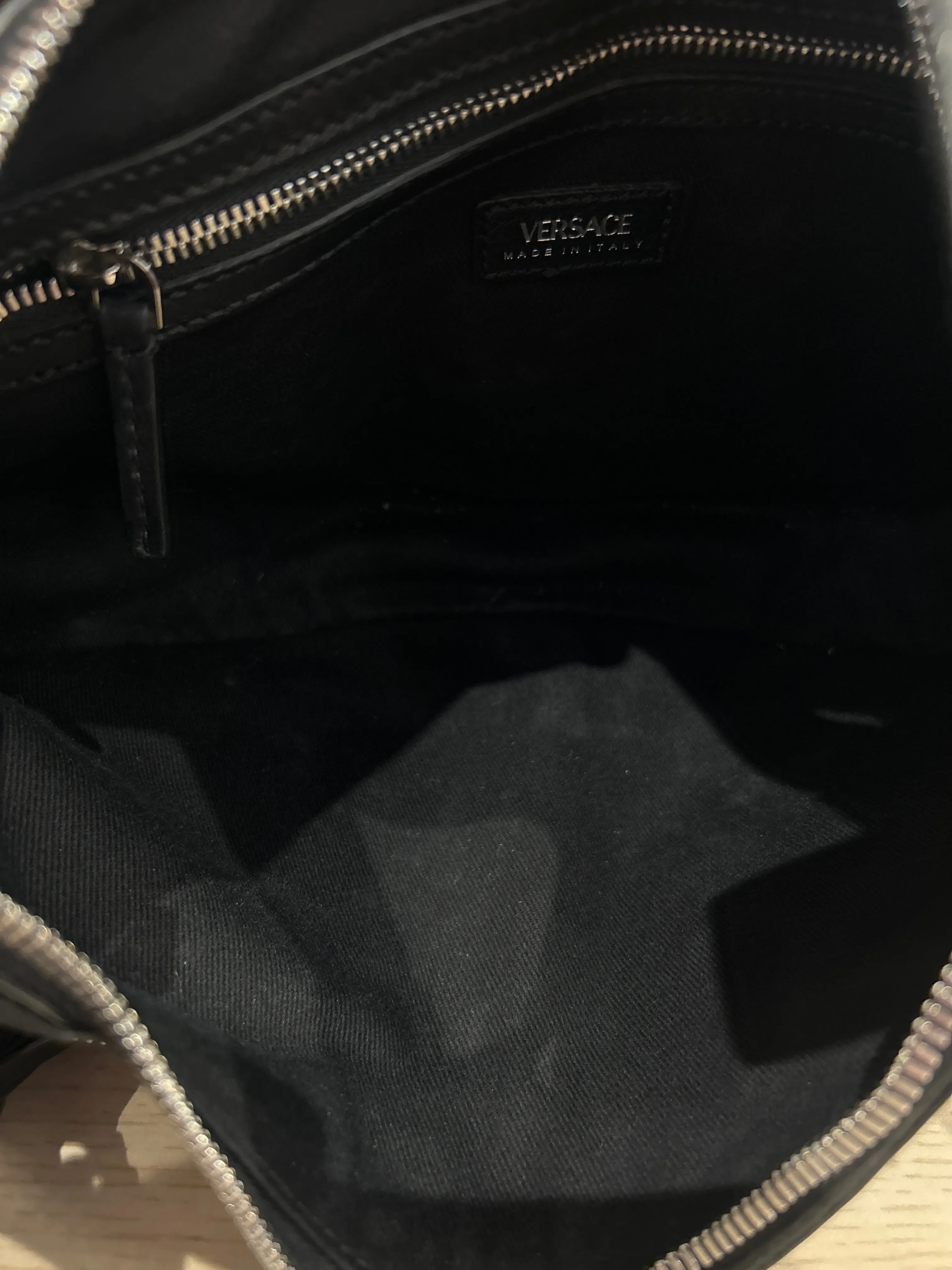 Versace Bag, Black Leather Studded Repeat Hobo Bag