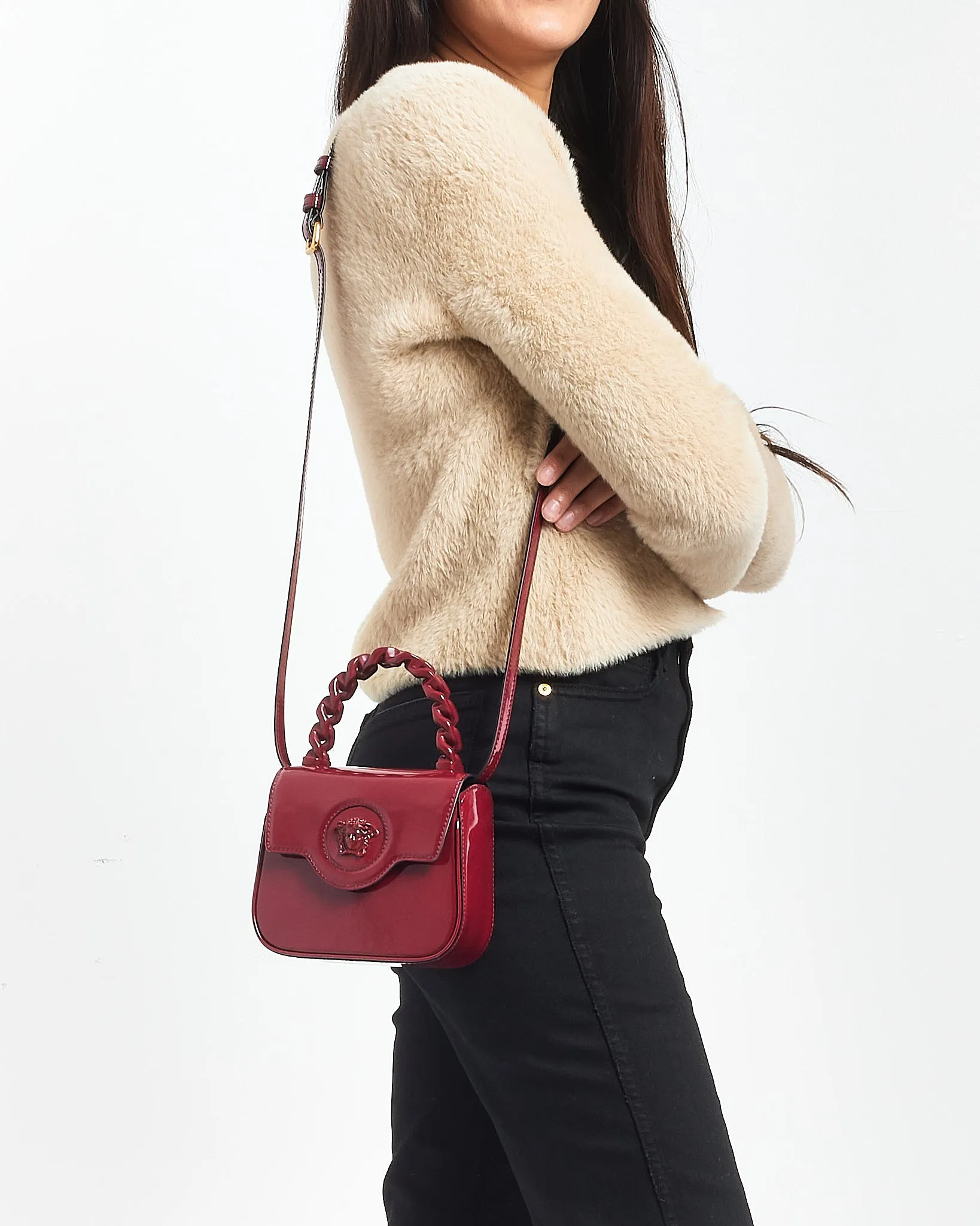 Versace Burgundy Patent Leather Mini 'La Medusa ' Bag