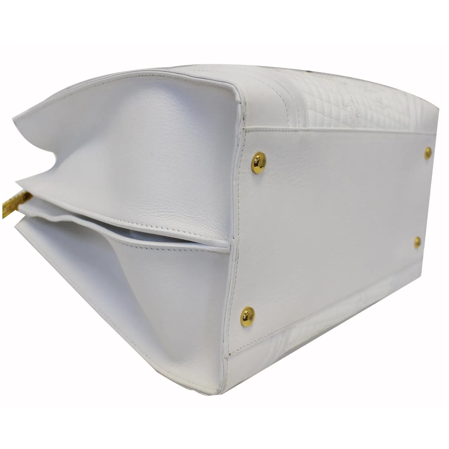 VERSACE Vanitas Icon Patent Micro Satchel Handbag White - Last Call