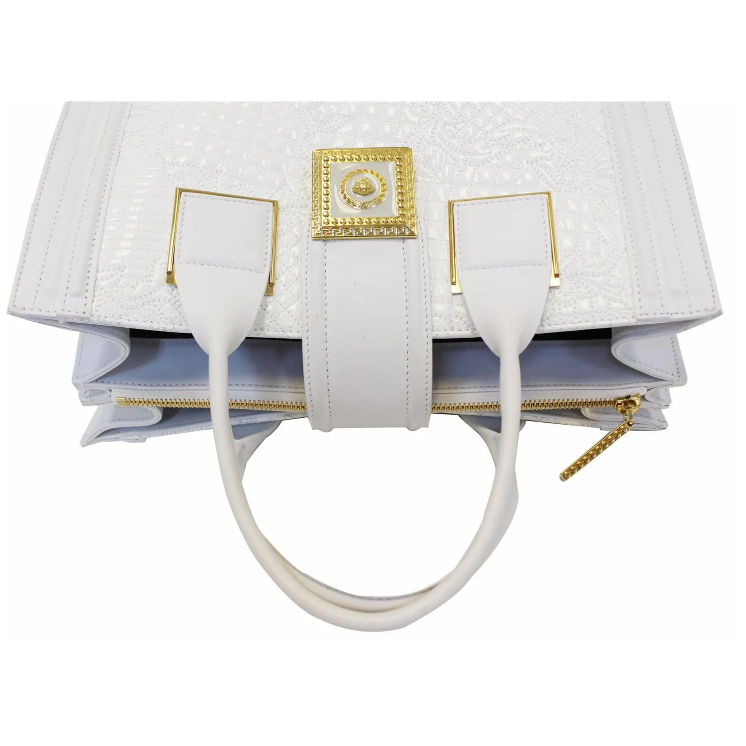VERSACE Vanitas Icon Patent Micro Satchel Handbag White - Last Call