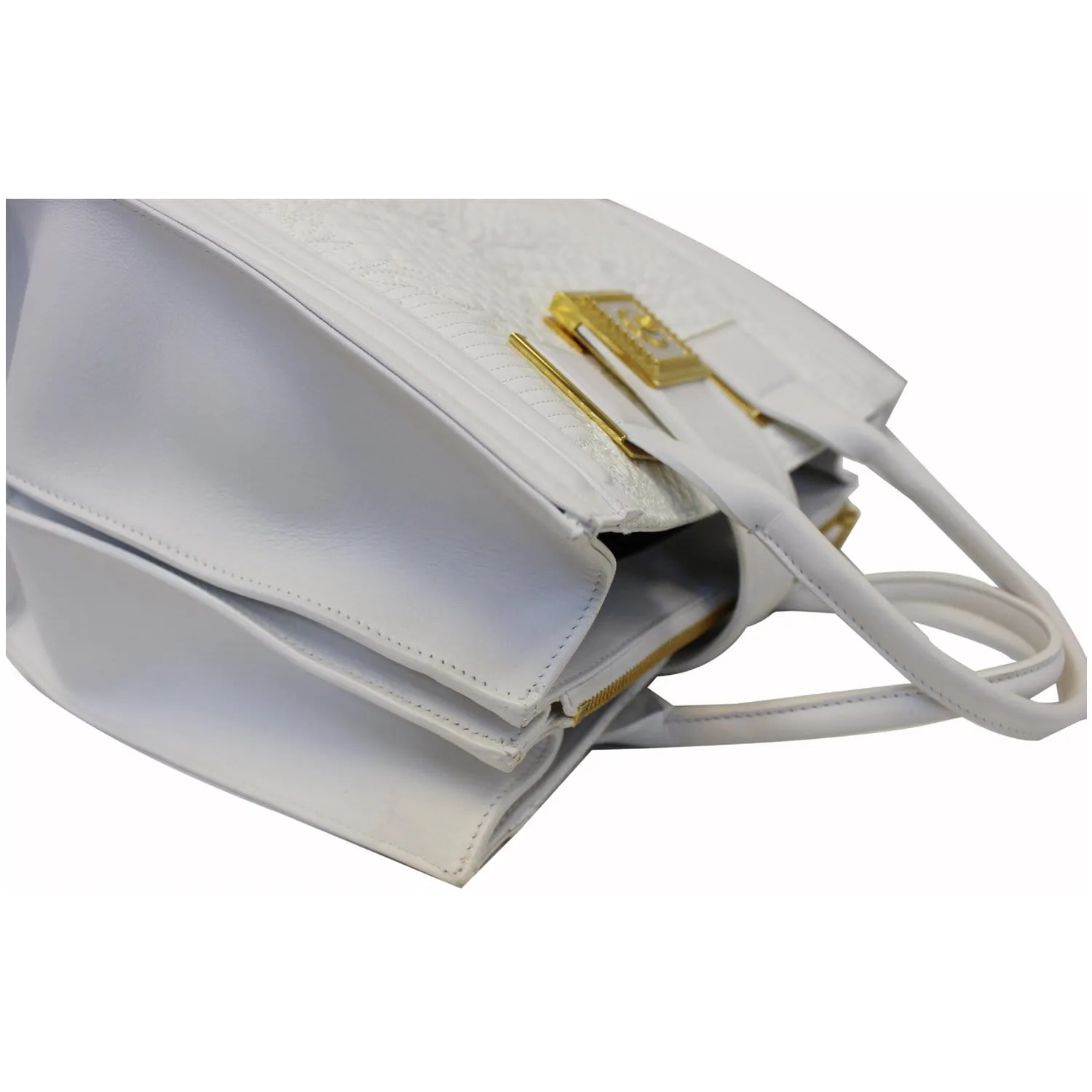 VERSACE Vanitas Icon Patent Micro Satchel Handbag White - Last Call