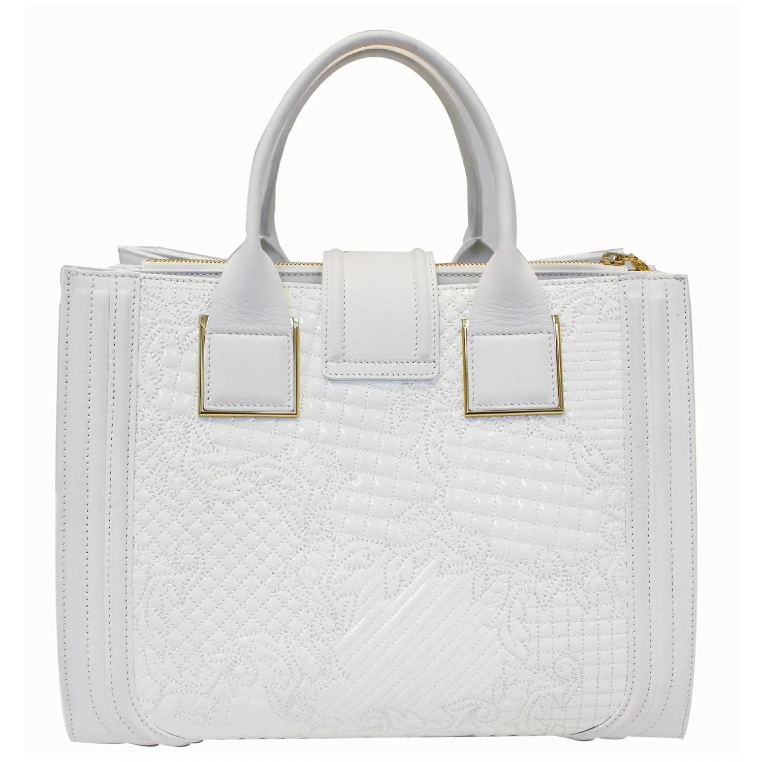 VERSACE Vanitas Icon Patent Micro Satchel Handbag White - Last Call