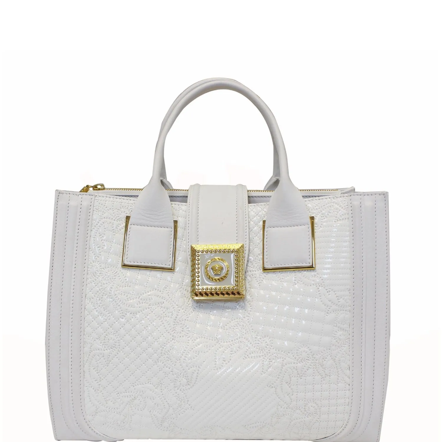 VERSACE Vanitas Icon Patent Micro Satchel Handbag White - Last Call