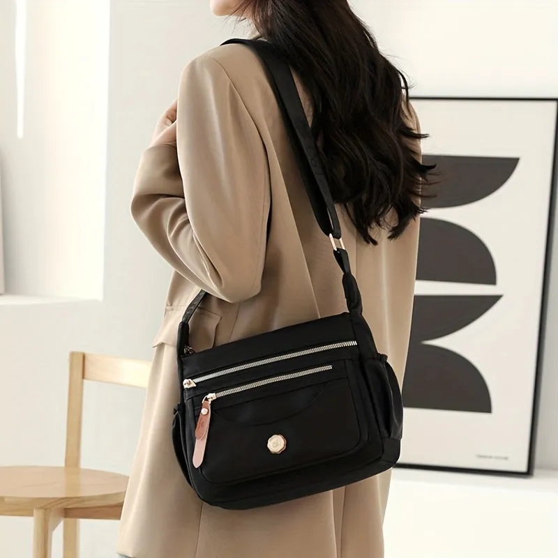 Versatile Solid Color Nylon Hobo Messenger Bag