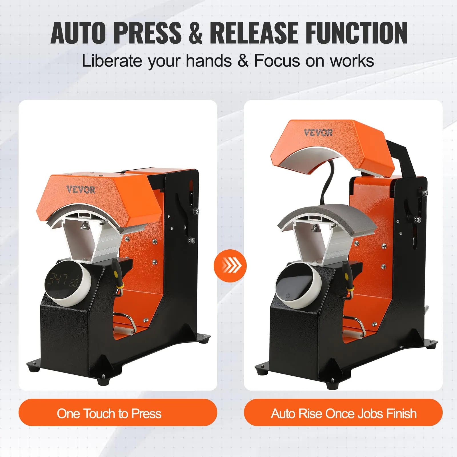 VEVOR Hat Heat Press Machine, 3-in-1 Auto Cap Heat Press with 3pcs Interchangeable Platens (6.6‘’x 3.9, 6.6‘’x 3, and 6.1‘’x 2.75), Automatic Release & Press Knob-Style Digital Control Panel for Caps