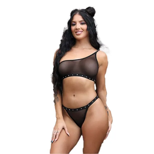 Vibes Bad Bitch One Shoulder Bling Bralette & Panty