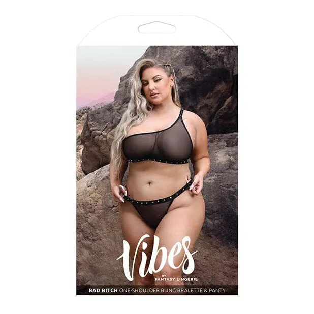 Vibes Bad Bitch One Shoulder Bling Bralette & Panty