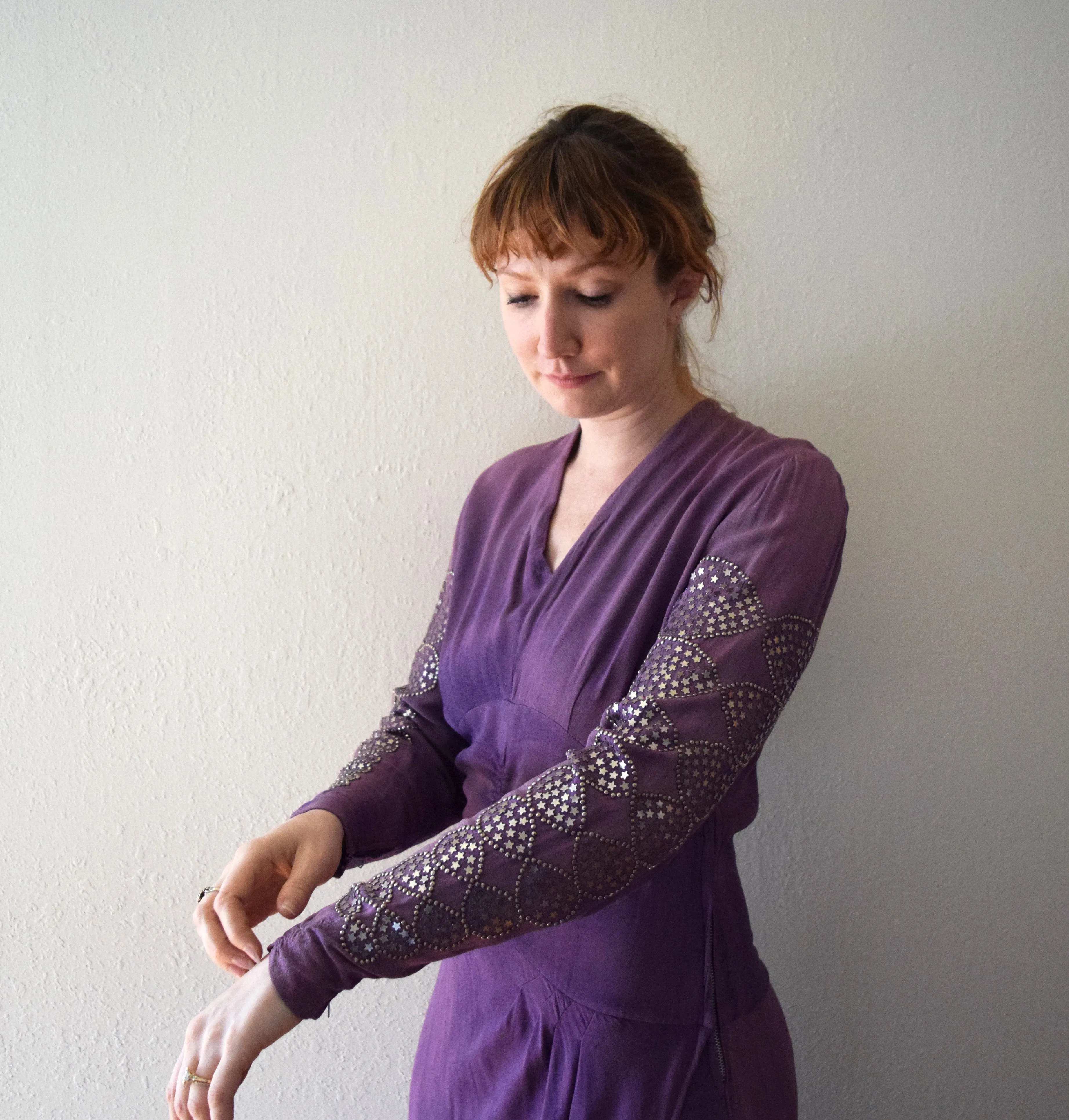 Vintage 1940s Adele Simpson star studded dress . size medium to large