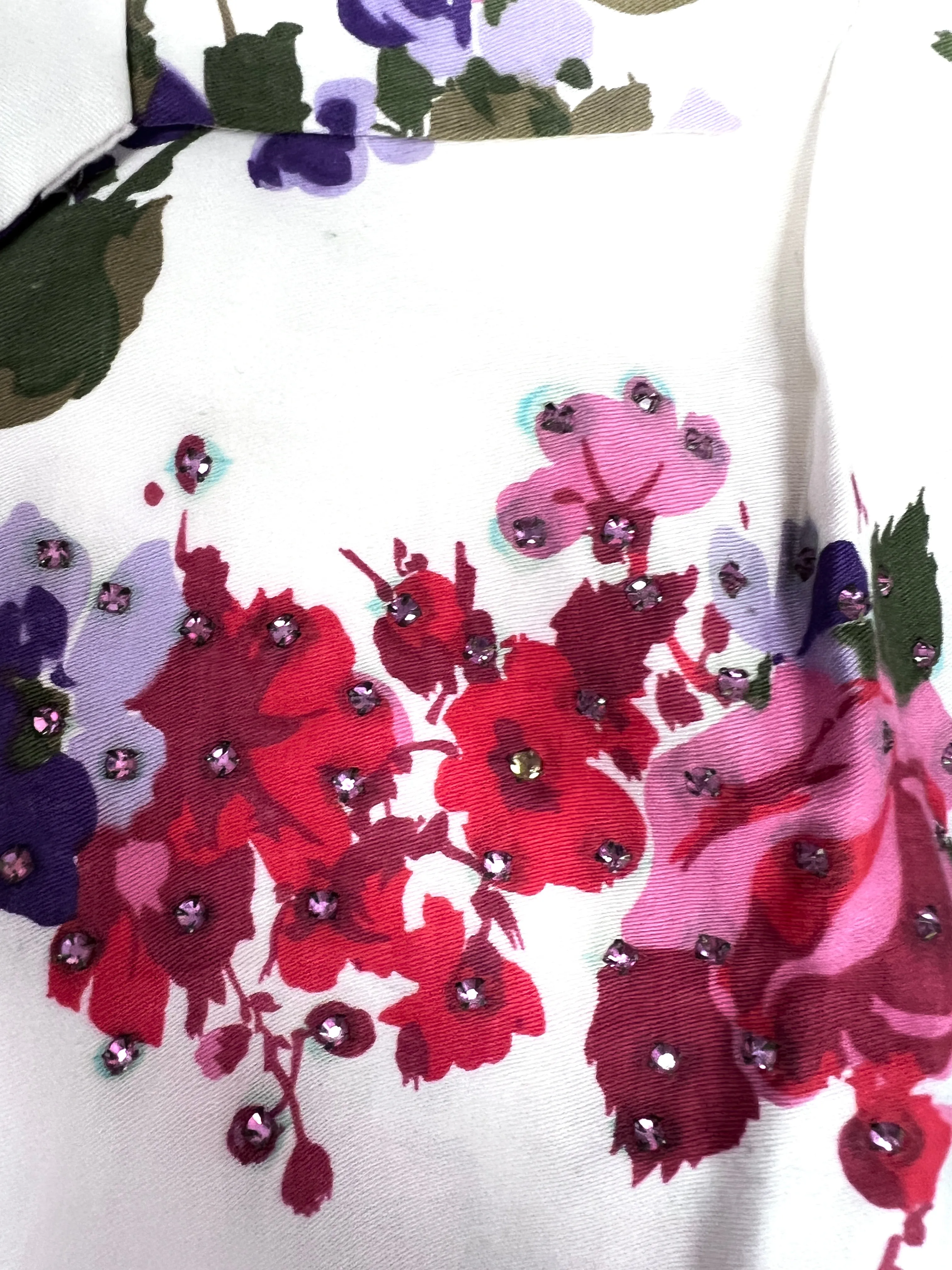 Vintage 1950s Cotton Blouse Floral Print Malbe Womens L  Rhinestone Studded Lovely Womens Mid-Century