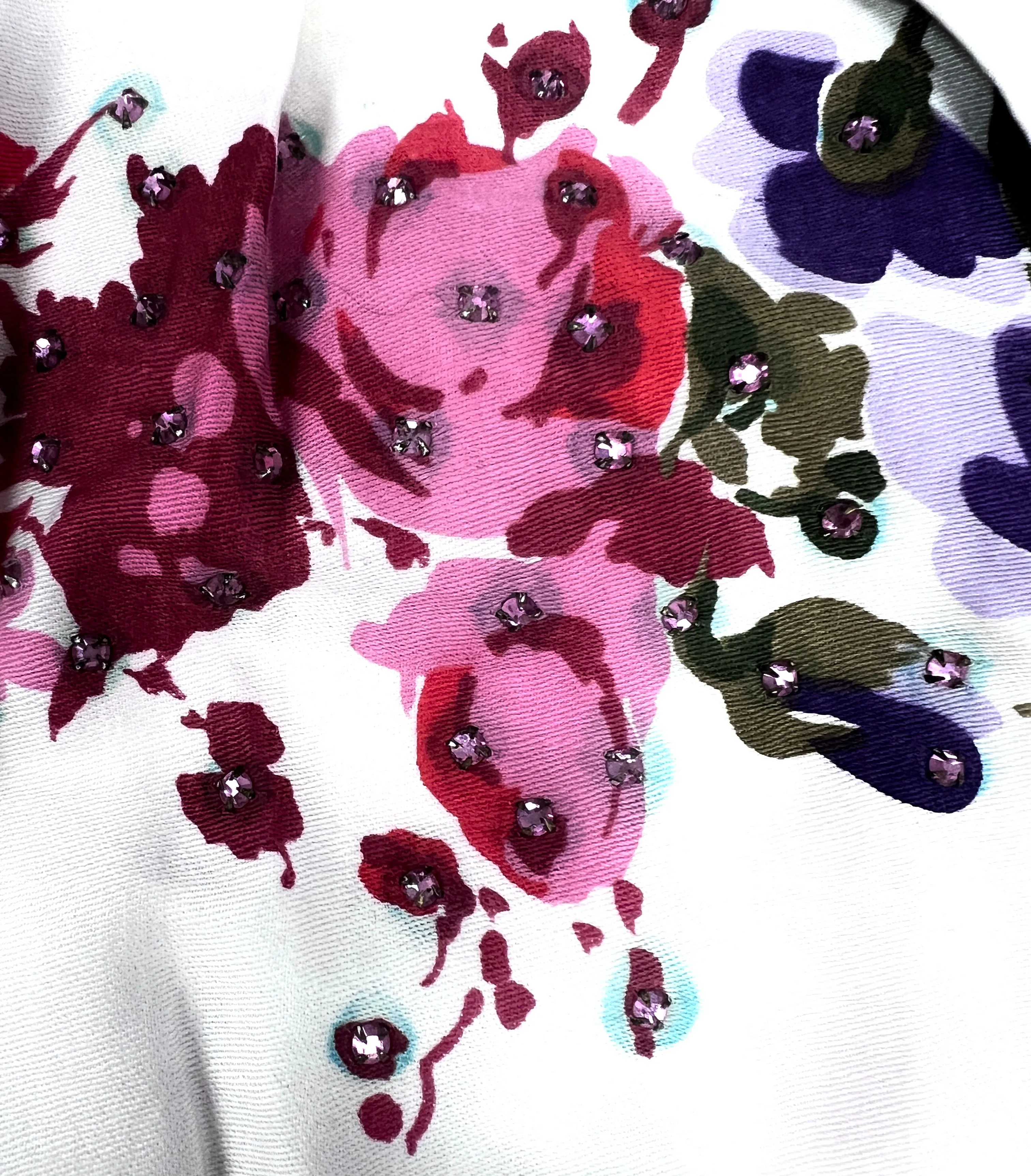 Vintage 1950s Cotton Blouse Floral Print Malbe Womens L  Rhinestone Studded Lovely Womens Mid-Century