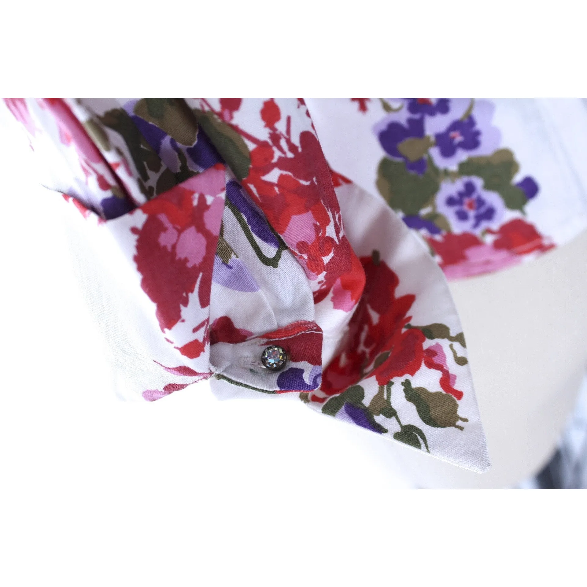 Vintage 1950s Cotton Blouse Floral Print Malbe Womens L  Rhinestone Studded Lovely Womens Mid-Century