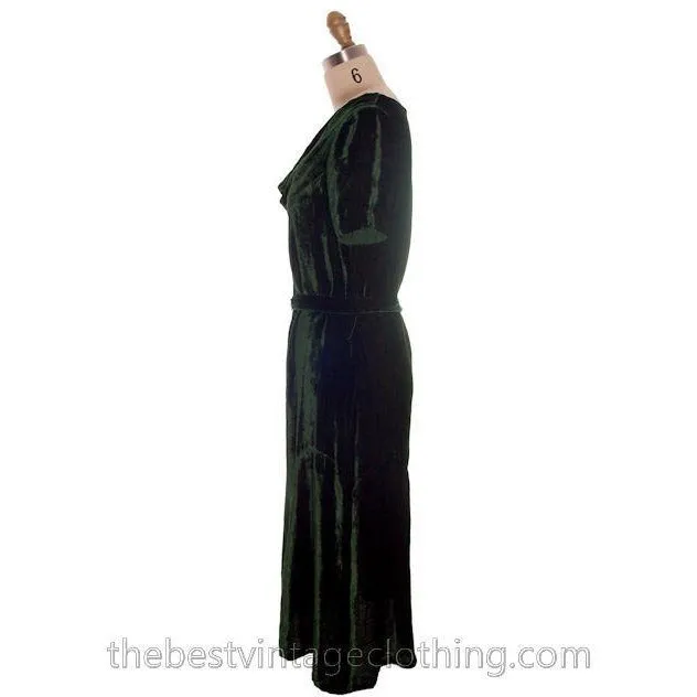Vintage Antique 1920s Evergreen Silk Velvet Dress & Jacket Art Deco Beauty S-M