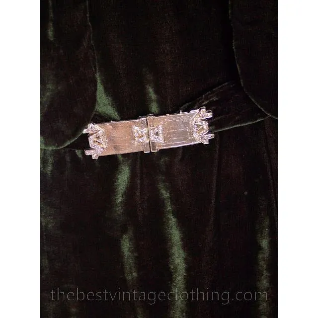 Vintage Antique 1920s Evergreen Silk Velvet Dress & Jacket Art Deco Beauty S-M