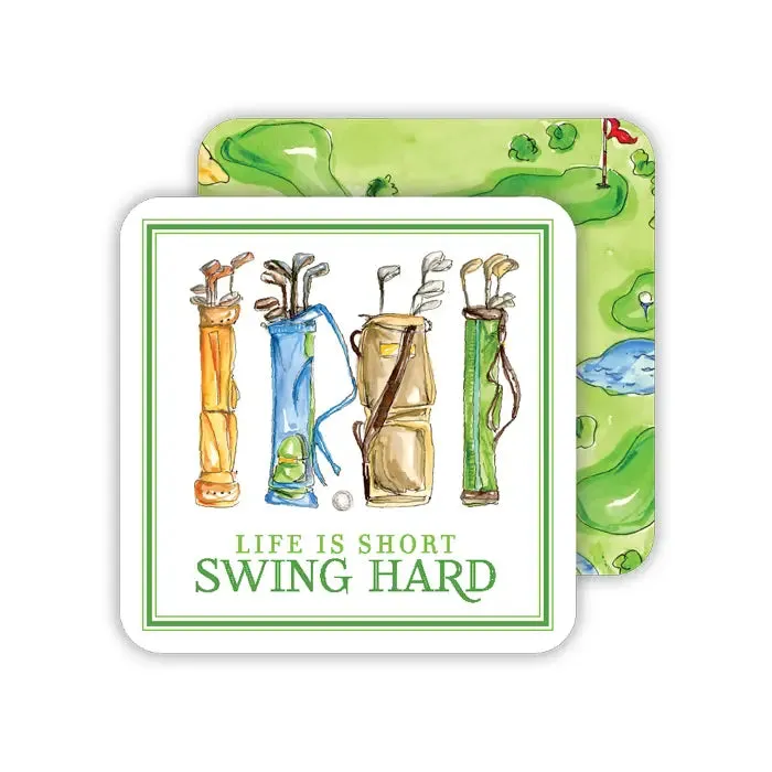 Vintage Golf Bags Life Is Short Swing Square Coaster - Set of 20