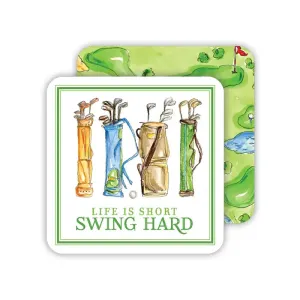 Vintage Golf Bags Life Is Short Swing Square Coaster - Set of 20