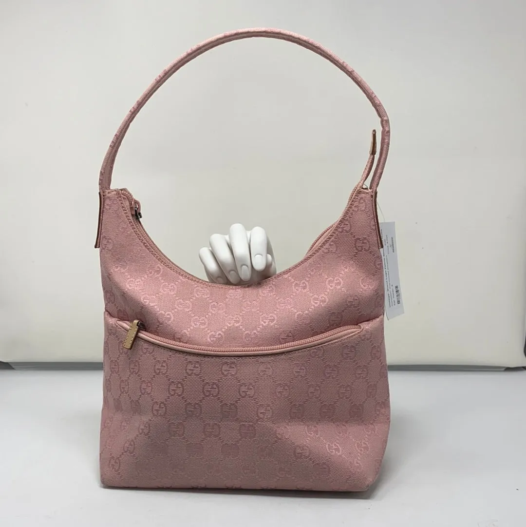 Vintage: Gucci Logo Fabric Shoulder Hobo Bag with Extra Front Zip