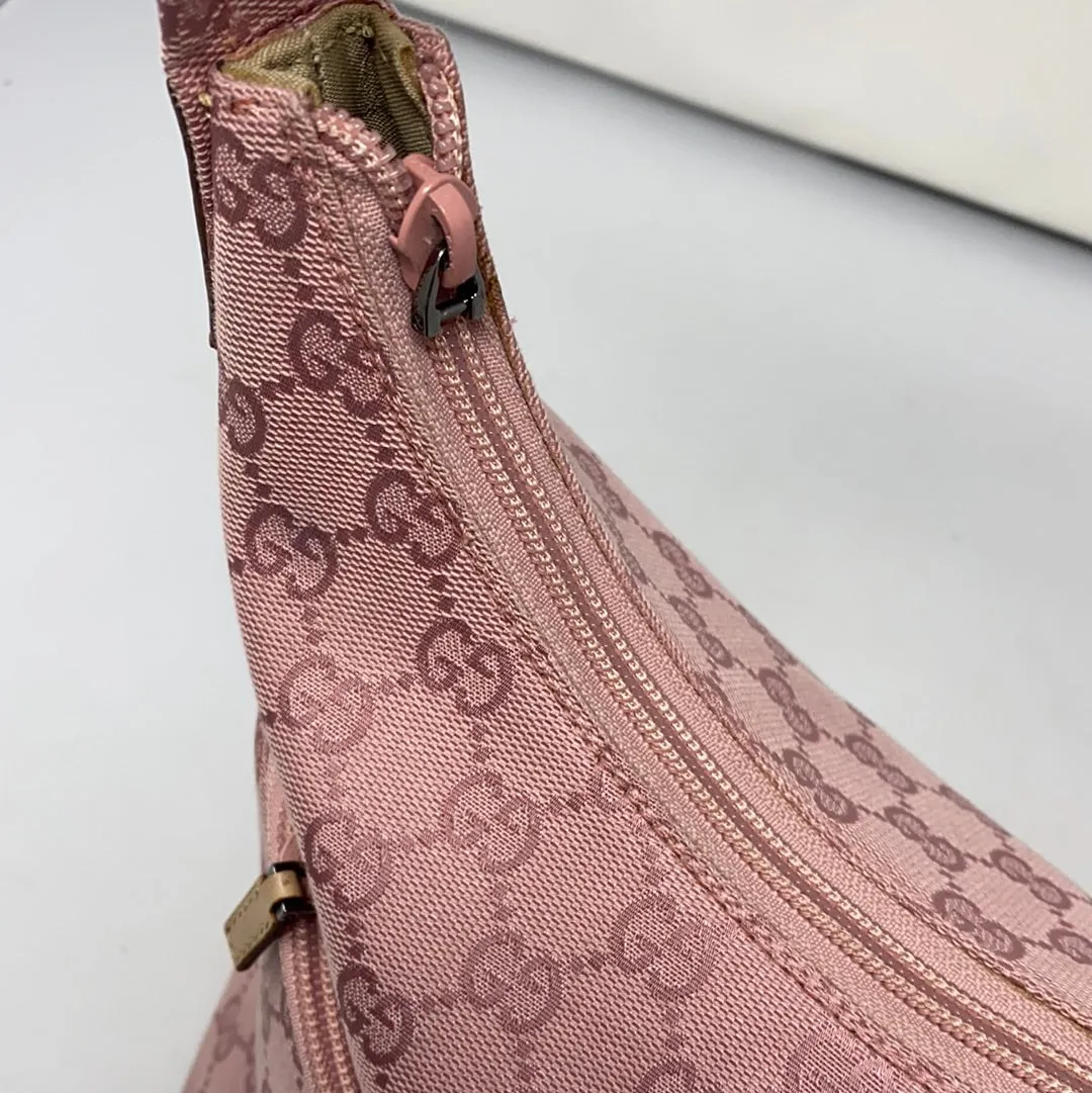 Vintage: Gucci Logo Fabric Shoulder Hobo Bag with Extra Front Zip