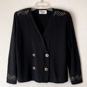Vintage Laura petites sweater cardigan shoulder pads black studded Sz 10