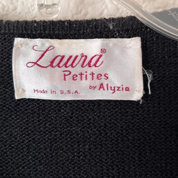 Vintage Laura petites sweater cardigan shoulder pads black studded Sz 10