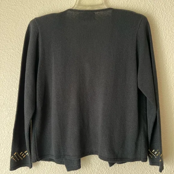 Vintage Laura petites sweater cardigan shoulder pads black studded Sz 10