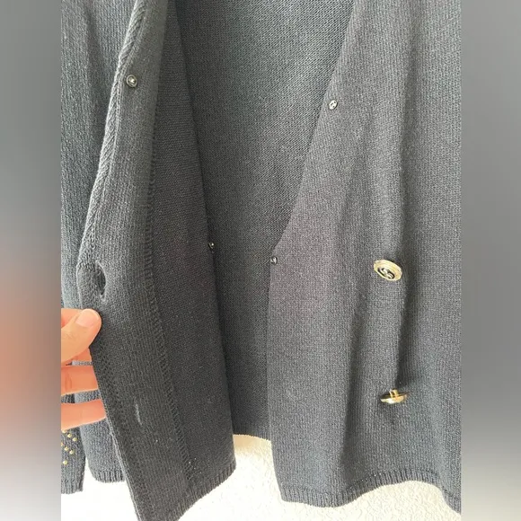 Vintage Laura petites sweater cardigan shoulder pads black studded Sz 10