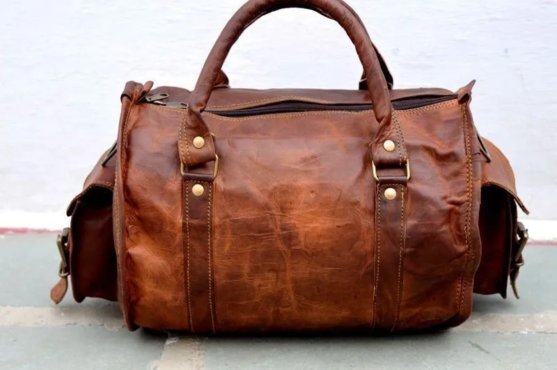 Vintage Overnight Weekend Leather Duffle Bag
