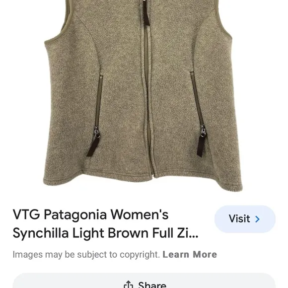 Vintage Patagonia Light Brown Synchilla Vest Women’s Size Medium PRICE F…