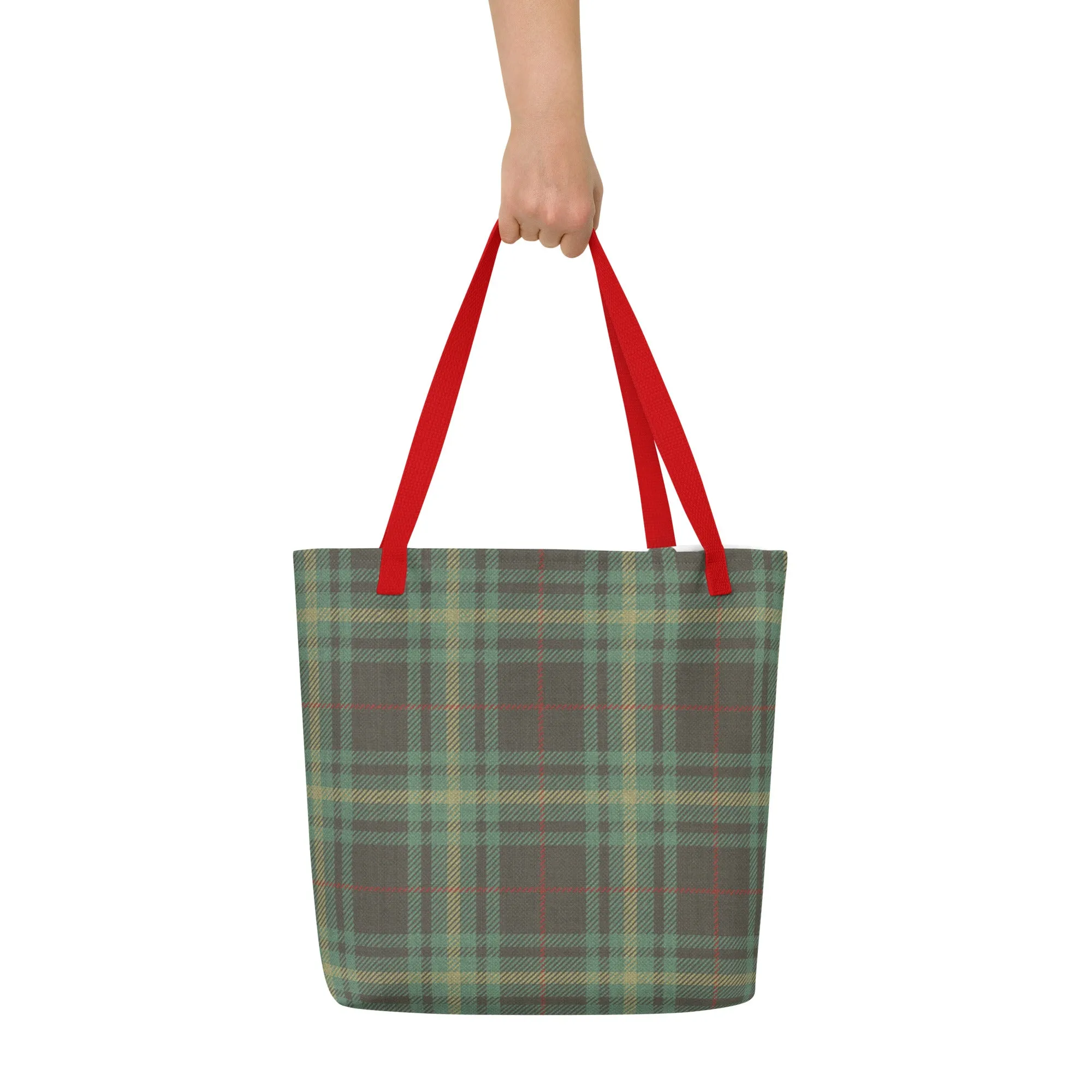 Vintage Teal Plaid Large Tote Bag