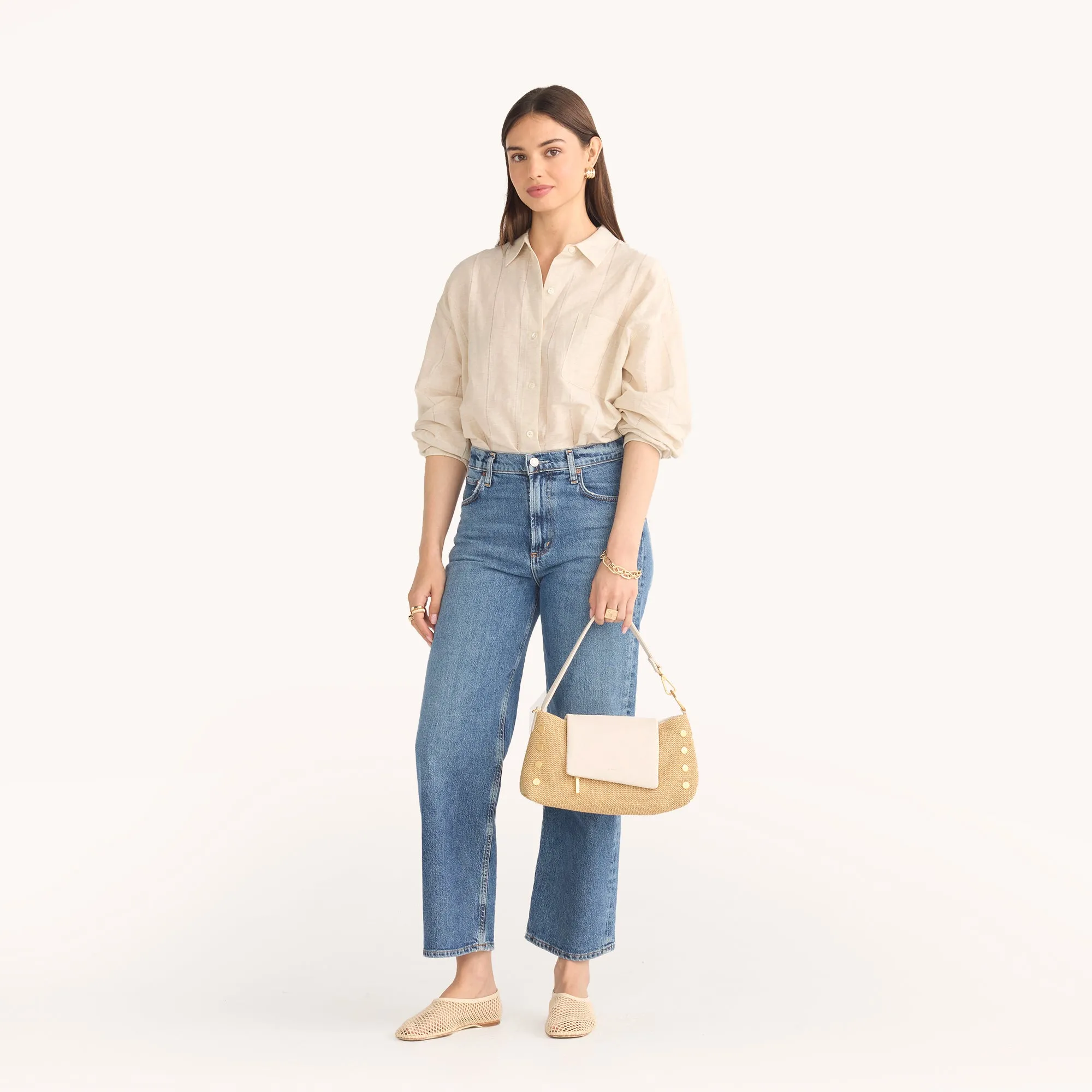 VIP Satchel | Calla Lily White Raffia/Brushed Gold