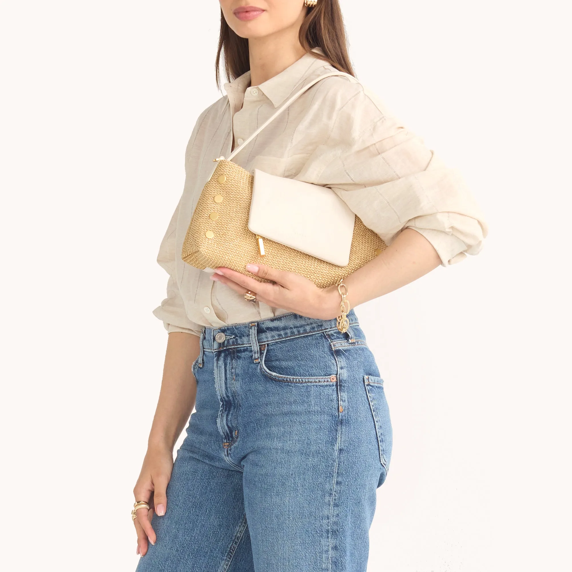 VIP Satchel | Calla Lily White Raffia/Brushed Gold