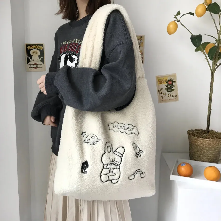 Wander In The Universe Cute Faux Wool Shopper Bag Hobo/Tote C00065