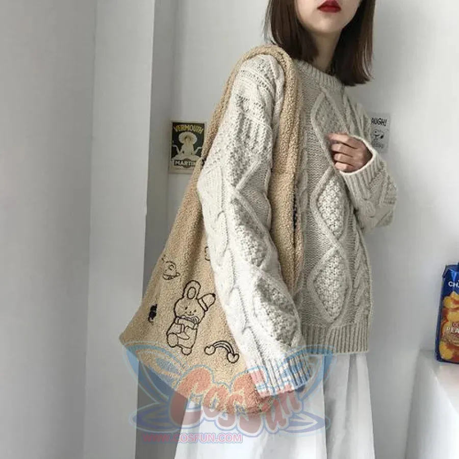 Wander In The Universe Cute Faux Wool Shopper Bag Hobo/Tote C00065