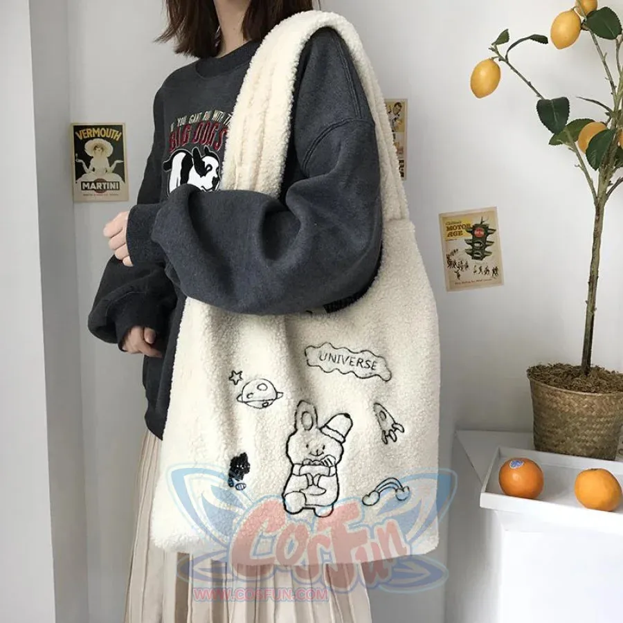 Wander In The Universe Cute Faux Wool Shopper Bag Hobo/Tote C00065