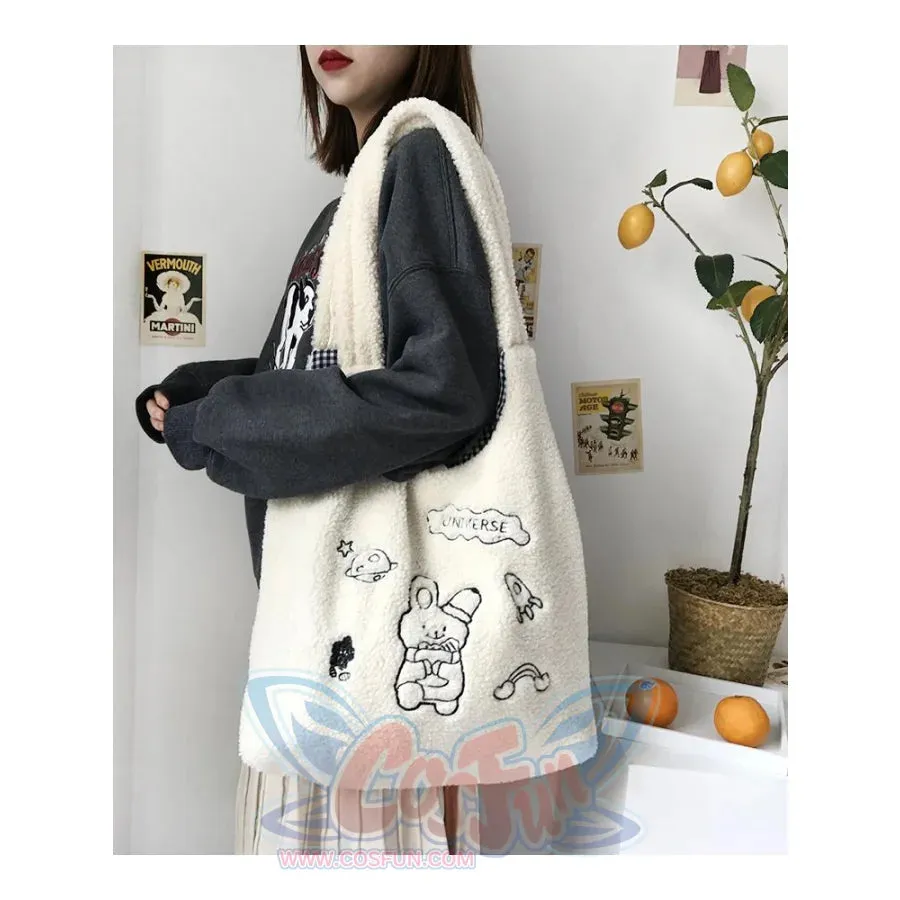Wander In The Universe Cute Faux Wool Shopper Bag Hobo/Tote C00065