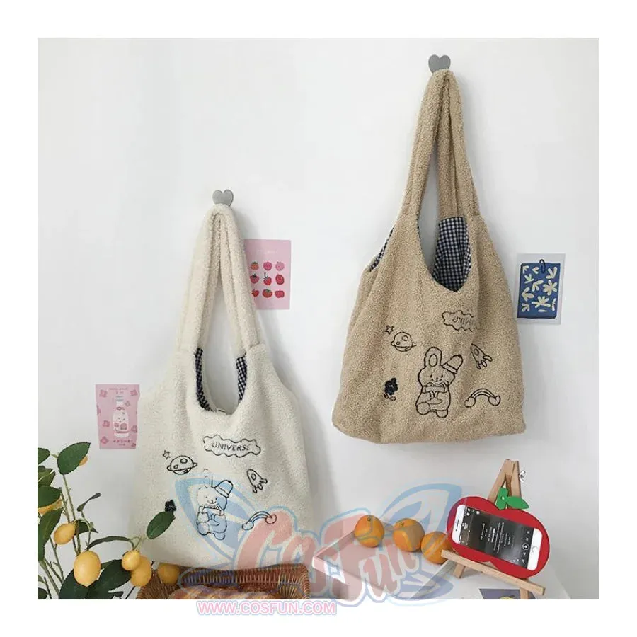 Wander In The Universe Cute Faux Wool Shopper Bag Hobo/Tote C00065