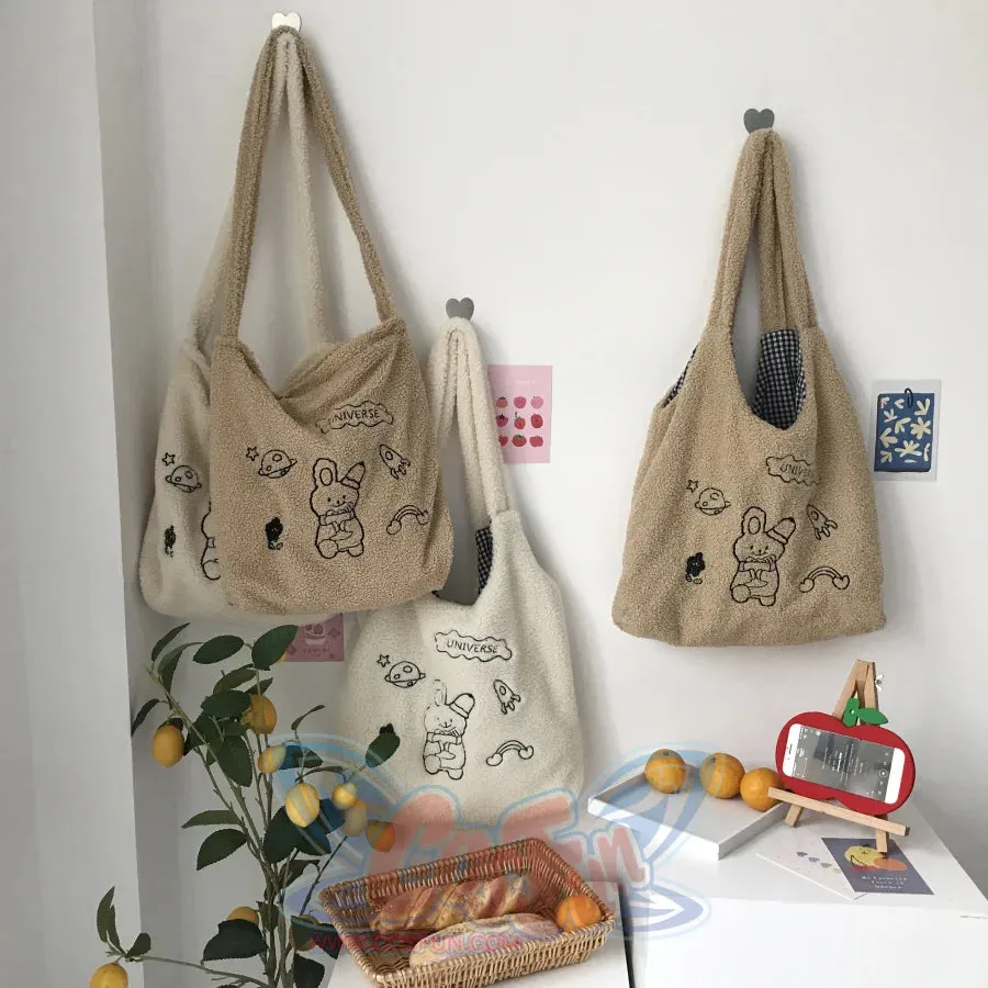 Wander In The Universe Cute Faux Wool Shopper Bag Hobo/Tote C00065