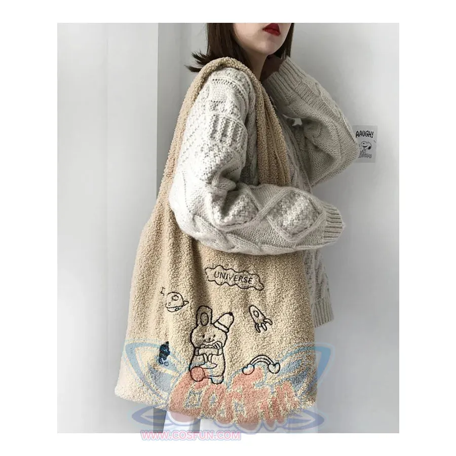 Wander In The Universe Cute Faux Wool Shopper Bag Hobo/Tote C00065