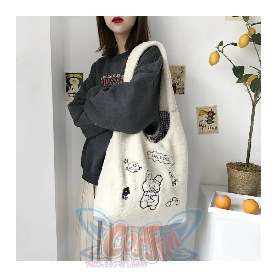 Wander In The Universe Cute Faux Wool Shopper Bag Hobo/Tote C00065