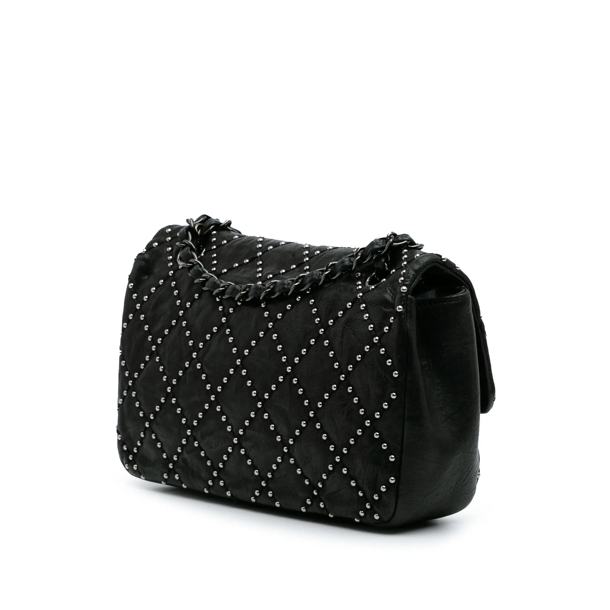 Washed Lambskin Studded Metal Beauty Flap