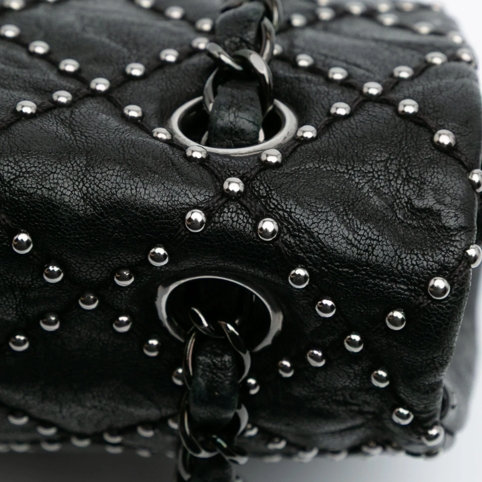 Washed Lambskin Studded Metal Beauty Flap