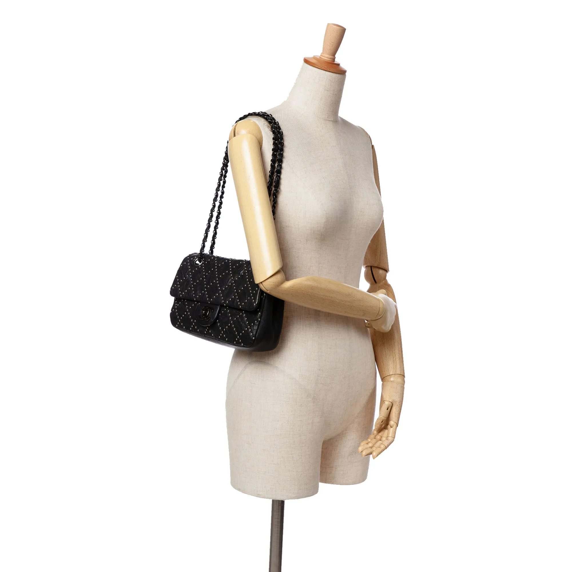 Washed Lambskin Studded Metal Beauty Flap