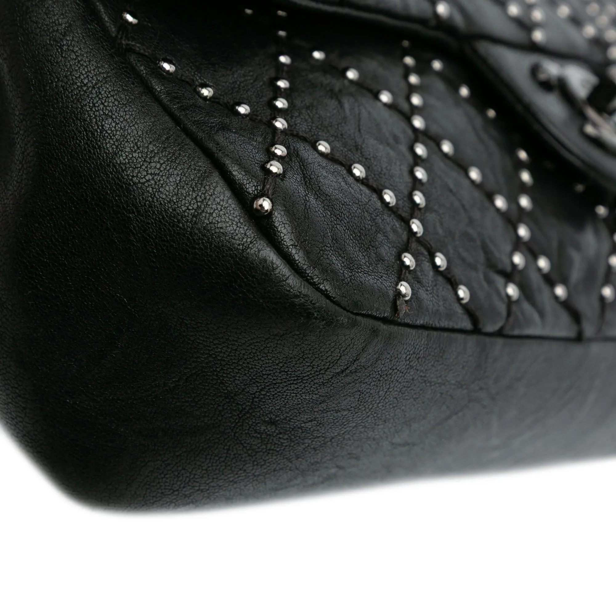 Washed Lambskin Studded Metal Beauty Flap