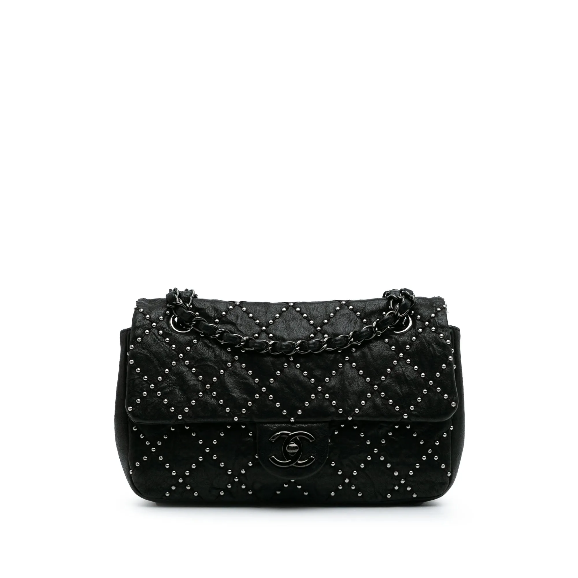 Washed Lambskin Studded Metal Beauty Flap
