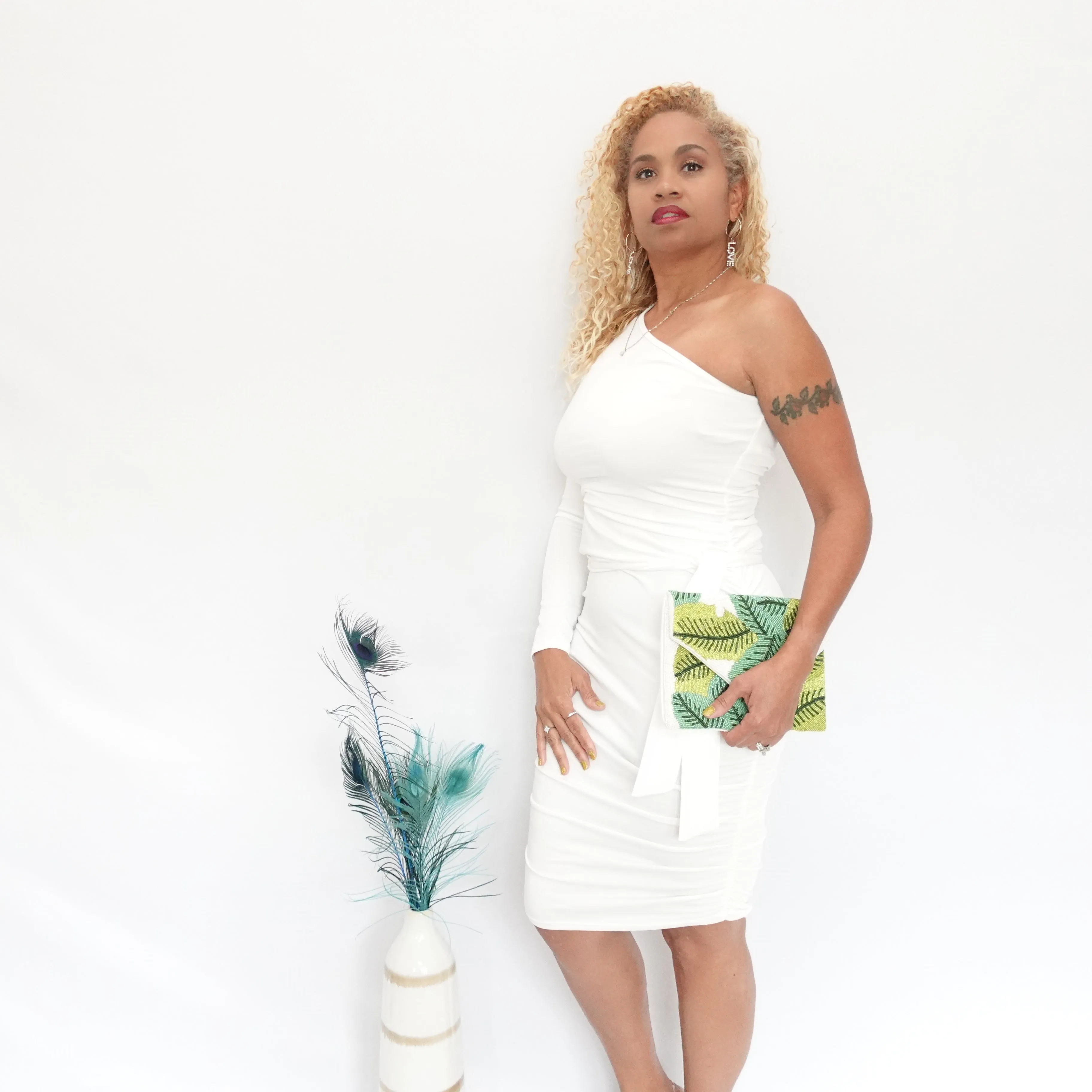 White Ruched Bodycon Dress
