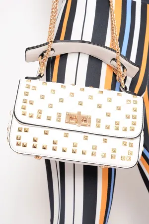 White Studded Gold Detail Cross Body Bag - Maida