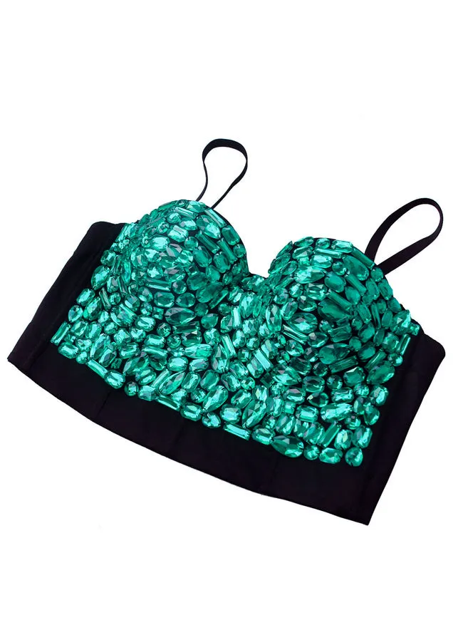 Women Rhinestone Push Up Bra Studded Gem Clubwear Party Bustier Crop Top