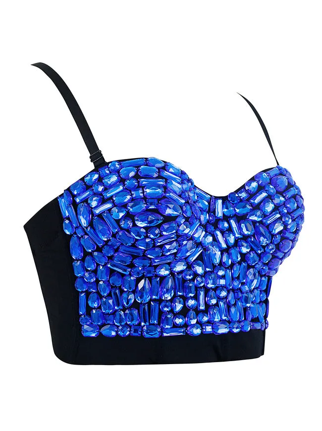 Women Rhinestone Push Up Bra Studded Gem Clubwear Party Bustier Crop Top
